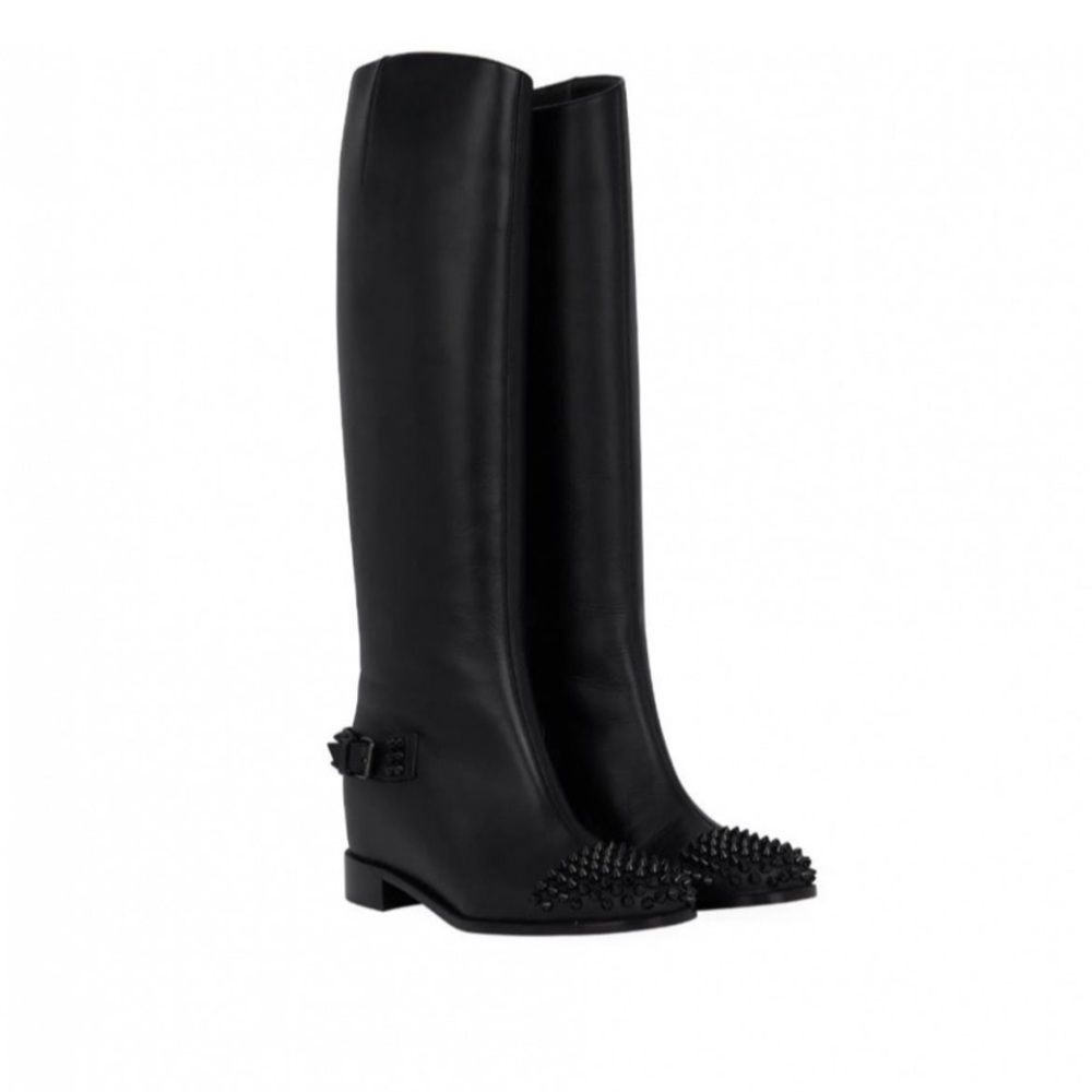 Christian Louboutin Black
Leather Spike Cap Toe Egoutina
Knee Boots Sz 39.5